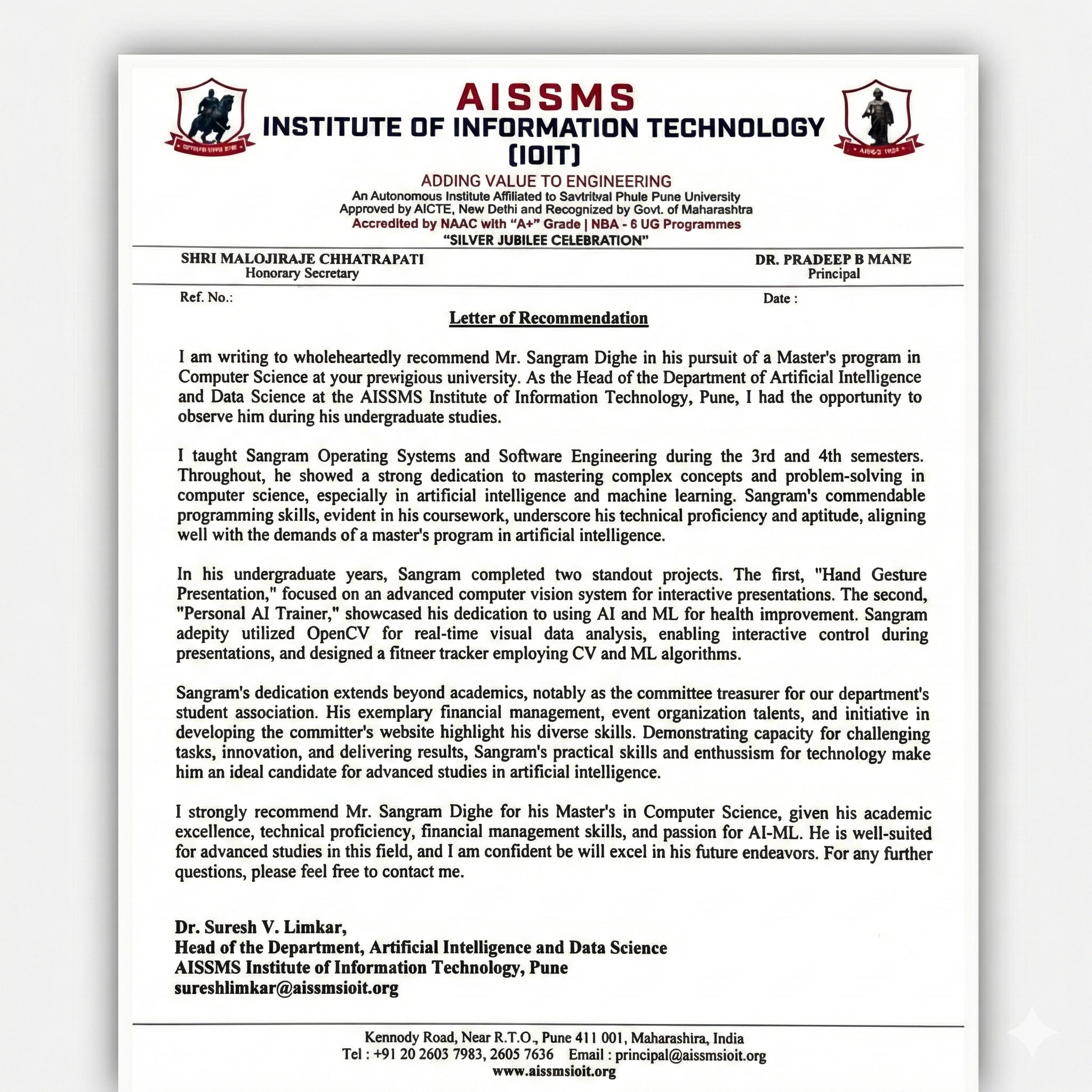 Testimonial - Dr. Suresh V. Limkar